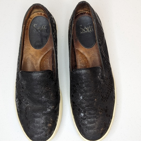 Sofft Women's Somers Leather Snakeskin Print Slip On Sneaker Size 9 Black Loafer - Picture 6 of 8